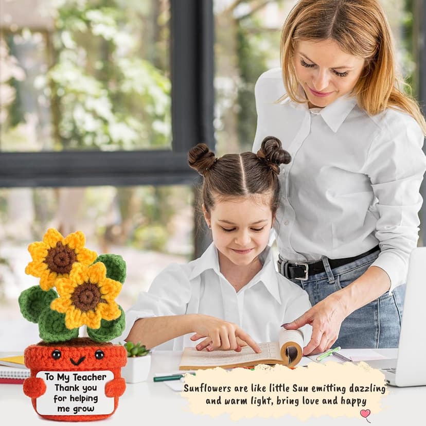 Help Me Grow Teachers Day Graduation Small Handmade Crochet Sunflower Last Day of School Valentines Easter Gift for Teacher Teacher Back to School Christmas Appreciation Gifts Thank You Teacher B0F21M6HP4