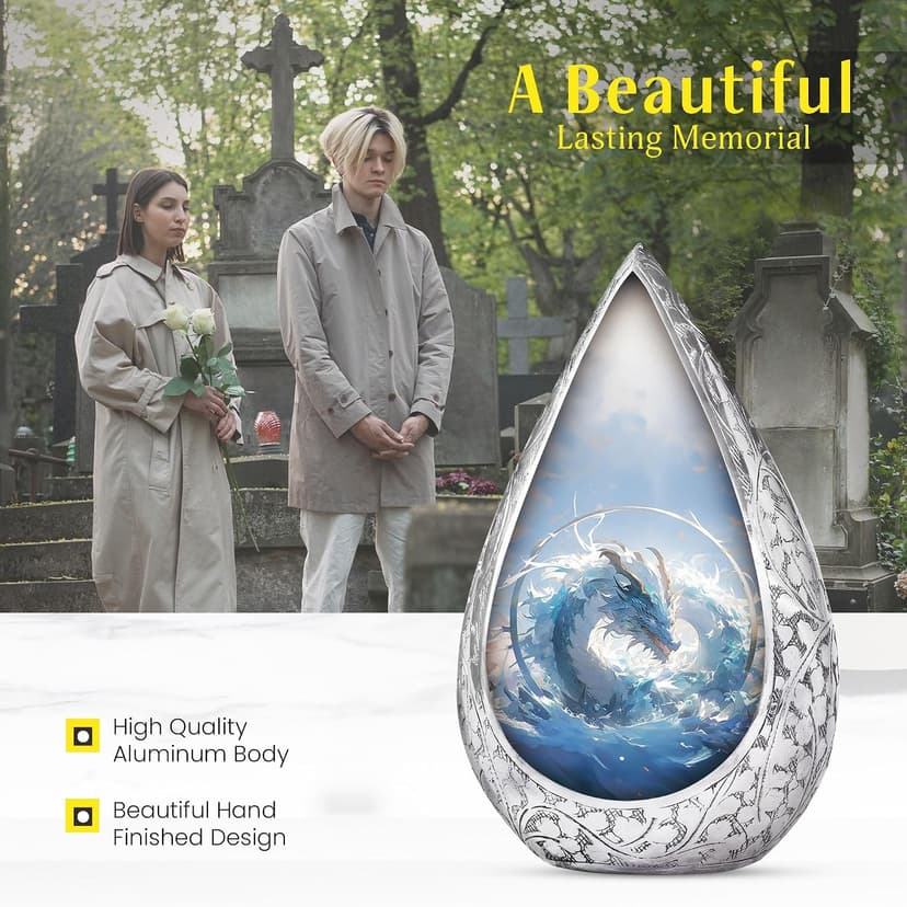 Blue Dragon Small Urn for Ashes Adult Male & Female - Straight Drop Burial Urns for Adult Human Ashes - Remembrance Gift for Loss of Husband - Decorative Cremains Holder for Dad (3 Inch) B0FBRS9T8T