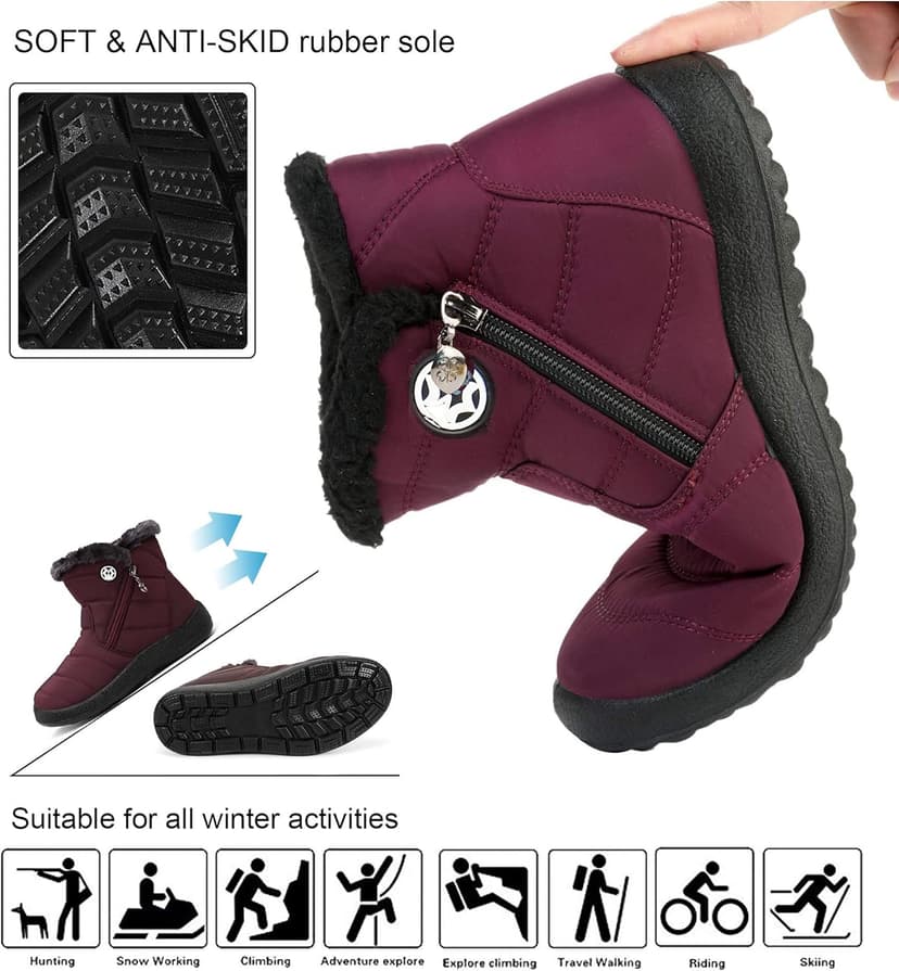 Hsyooes Womens Warm Fur Lined Winter Snow Boots Waterproof Ankle Boots Outdoor Booties Comfortable Shoes for Women