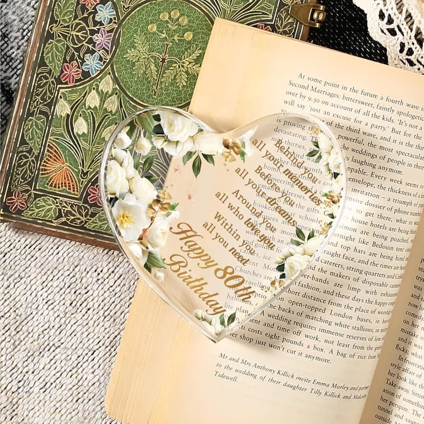 AceThrills 80th Birthday Gifts and Decorations for Women - Acrylic Paperweight 3.9 x 3.9 x 0.51 Inches - Happy Birthday Decor Party Favors