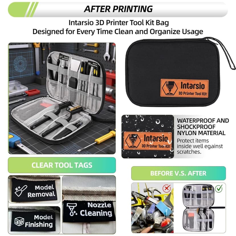 3D Printer Tools Kit, 34pcs 3D Printer Accessories for All FDM/SLA Printers Includes Nozzle Cleaning, Removal Scrapers, Finishing Tools, 5 Types of Files,Brushes, Wire Cutter, Engraving Knife