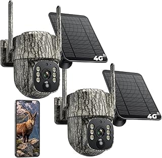 4G LTE Cellular Trail Camera, 360° Live Streaming Solar Game Camera 2.5K SIM Card Included, Auto Tracking Security Cameras Wireless Outdoor with Night Vision, Motion Activated for Outdoor, 2 Pack