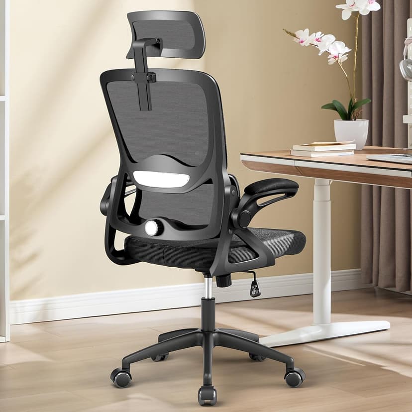 Ergonomic Office Chair,Mesh Office Chair with Lumbar Support,High Back Desk Chair with Flip-up Arms,400 lbs Big and Tall Computer Chair with Headrest,Comfy Desk Chairs