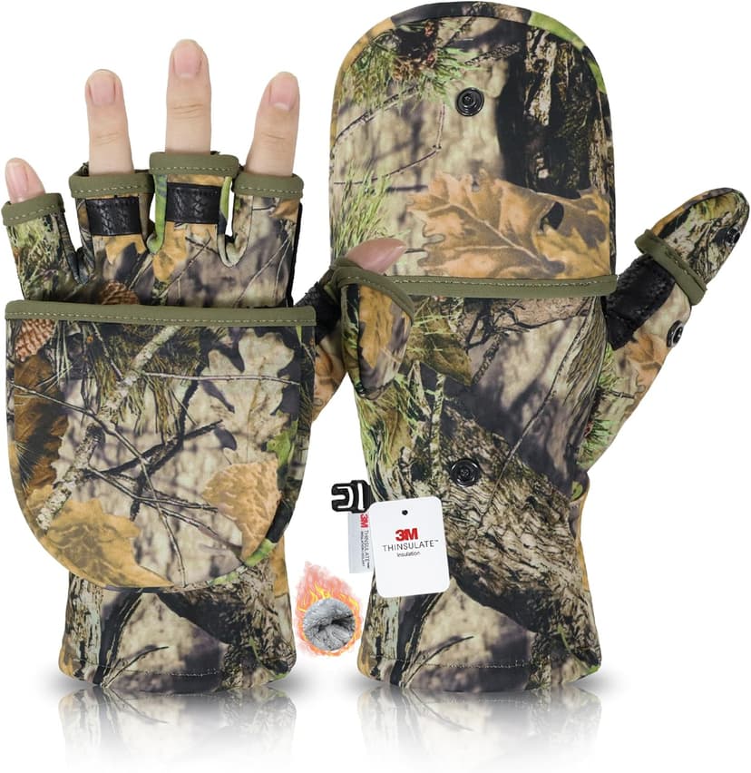 HANDLANDY Cold Winter Weather Fishing Gloves for Men and Women,Fingerless Gloves Convertible Flip Top Mittens