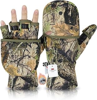 HANDLANDY Cold Winter Weather Fishing Gloves for Men and Women,Fingerless Gloves Convertible Flip Top Mittens