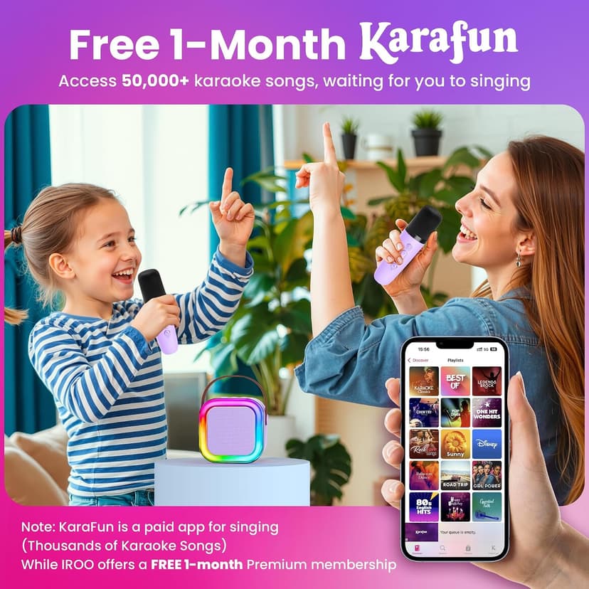 Mini Karaoke Machine for Kids, 2025 TOP Toys Christmas Birthday Gifts Ideas for Girls Ages 4, 5, 6, 7, 8, 9, 10, 12+ Years Old, Portable MP3 Player with 2 Wireless Mics for Party