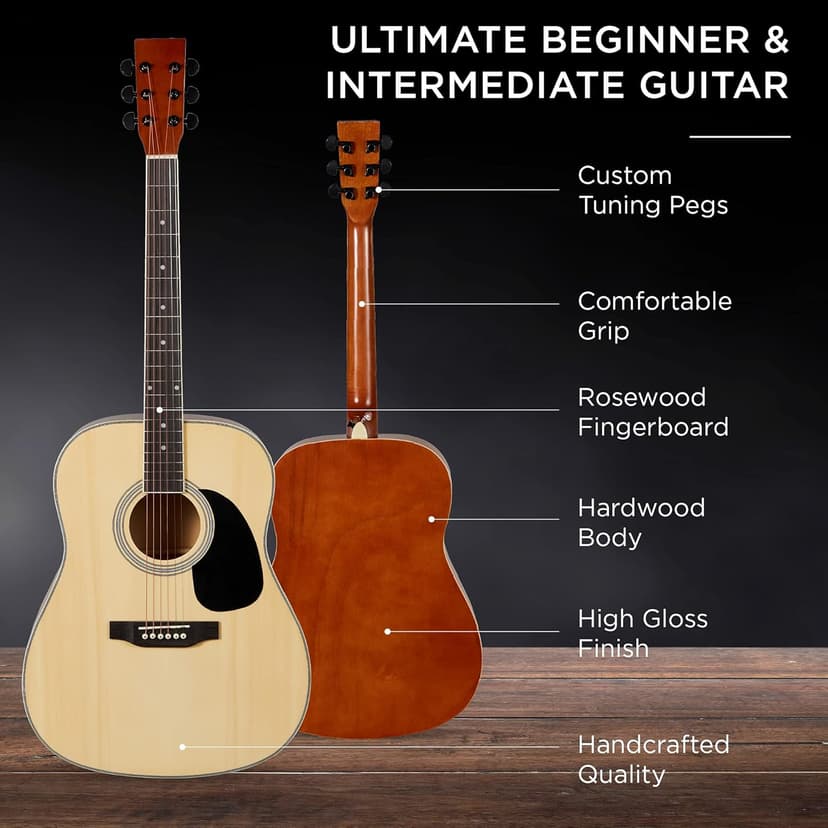 Best Choice Products 41in Full Size Beginner All Wood Acoustic Guitar Starter Set w/Gig Bag, Strap, Capo, Strings, Picks - Natural
