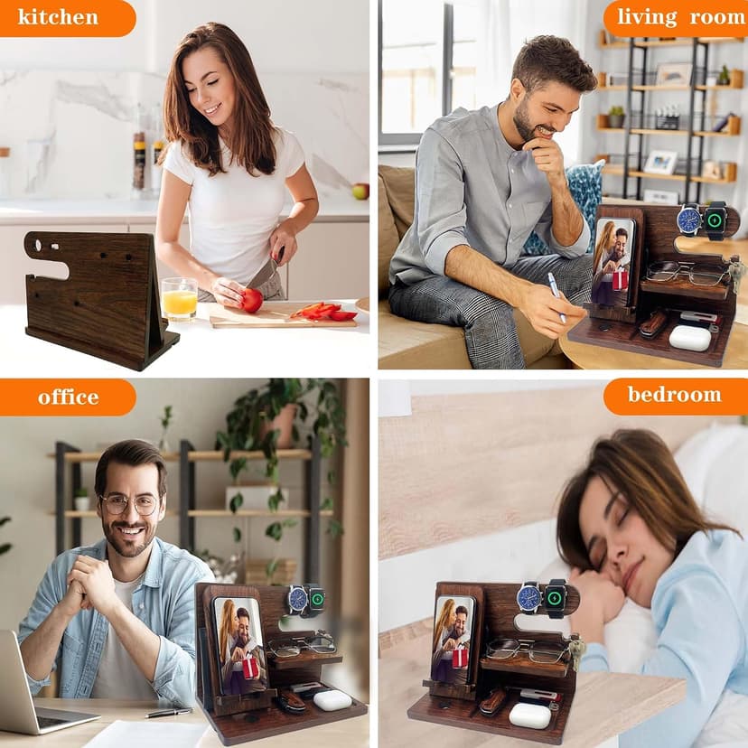 VEIYAILU Gifts for Men Boyfriend Him Brother Nightstand Organizer Gift for dad from Daughter Son Wood Phone Docking Station Anniversary Birthday Gifts (Walnut) B0GC5FQY5H