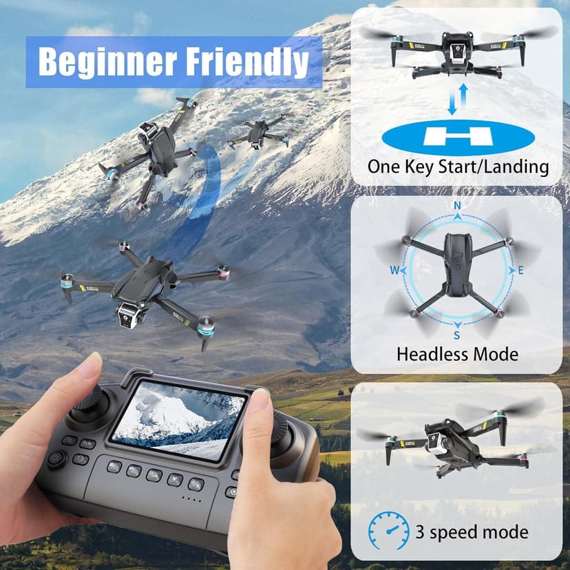 Brushless Drone With Camera For kids And Beginner, Toy Drones With Screen On Controller, No Phone Needed, Entry-level Drone For Kid 8-12 With Auto Hover, Easy to Fly, One Click Take Off/Land, No FAA, Under 249g, 2 Batteries, SD Card