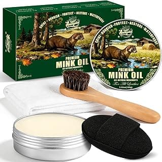 Awaydol 4-in-1 Mink Oil Leather Conditioner and Cleaner 3.52 oz - Premium Waterproof Formula for Leather Cowboy Boots,Shoes,Saddles & Bags with Horsehair Brush, Sponge & Microfiber Cloth