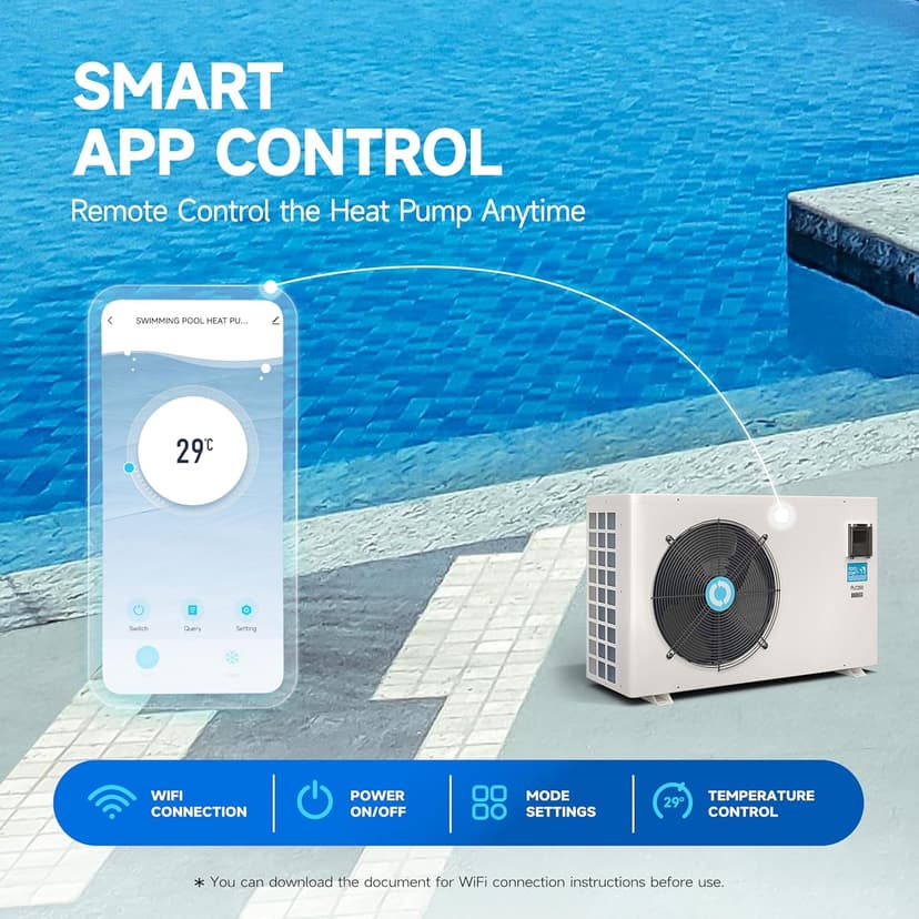 Max 105600BTU Electric Pool Heater for Above and In Ground Pools, 26KW Swimming Pool Heat Pump PLC250, Inverter Heating System, High Efficiency, fits 18/20/26ft Pools, 208~230V/60Hz