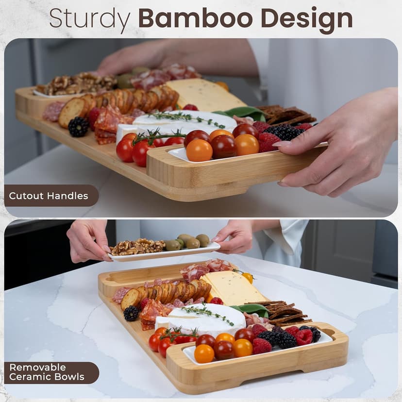 Meat Cheese Platter, Movie Nights, Family Gatherings, BBQ Picnic Essentials, Dinner Party Hosting Appetizer, Wine Nights Charcuterie Boards Set, Bamboo Cheese Tray with Serving Accessories B0CJH76S39