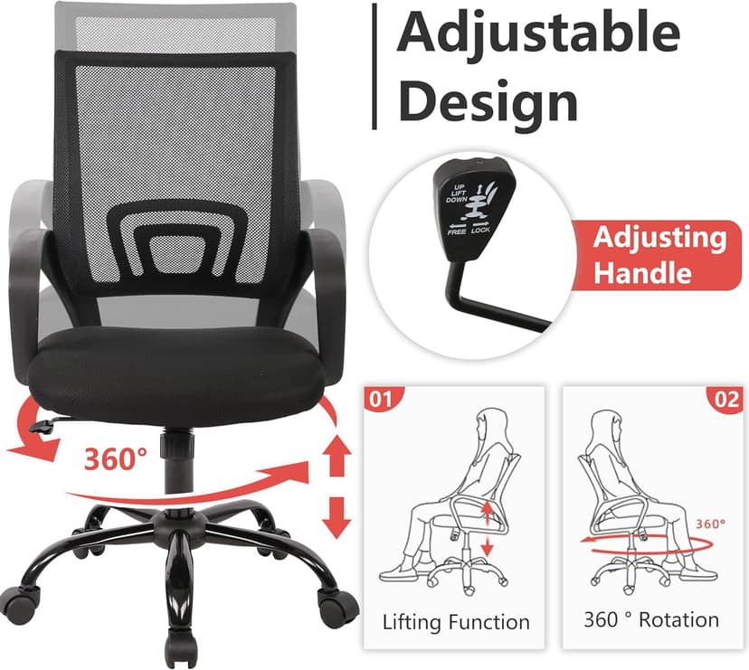 PayLessHere Office Computer Chair Ergonomic Cheap Desk Chair Adjustable Comfortable Mid Back Task Rolling Swivel with Lumbar Support for Home Office (Pack of 1, Black)