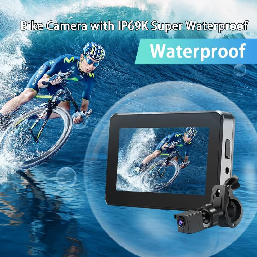 Bike Camera Rechargeable Battery 360° Rotation - Color Night Vision 3 Mins Easy Installation Wide View Handlebar 4.3'' HD 1080P Monitor Bicycle Rear View Camera for Mountain Ebike Wankskey