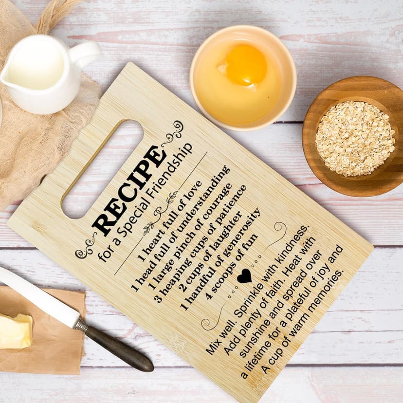 Friend Gifts Kitchen Cutting Board - Recipe For A Special Friendship, Gifts For Thanksgiving Chopping Board, Birthday Gifts For Friends Bestie, Bamboo Cutting Boards For Kitchen Cooking Restaurant