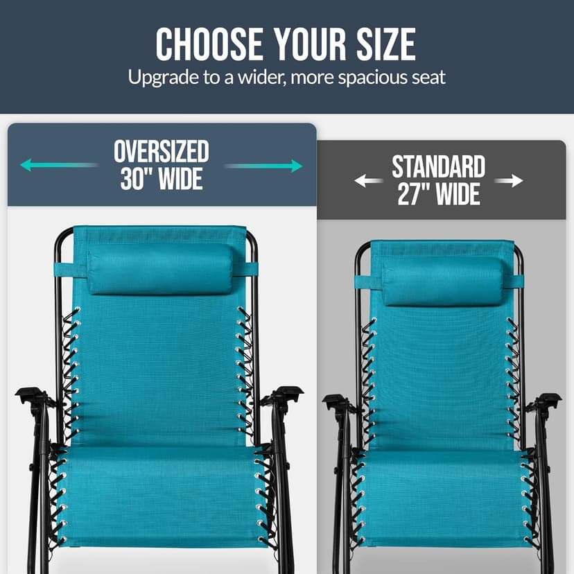 Best Choice Products Set of 2 Extra Wide Adjustable Steel Mesh Zero Gravity Lounge Chair Recliners w/Pillows and Cup Holder Trays - Peacock Blue