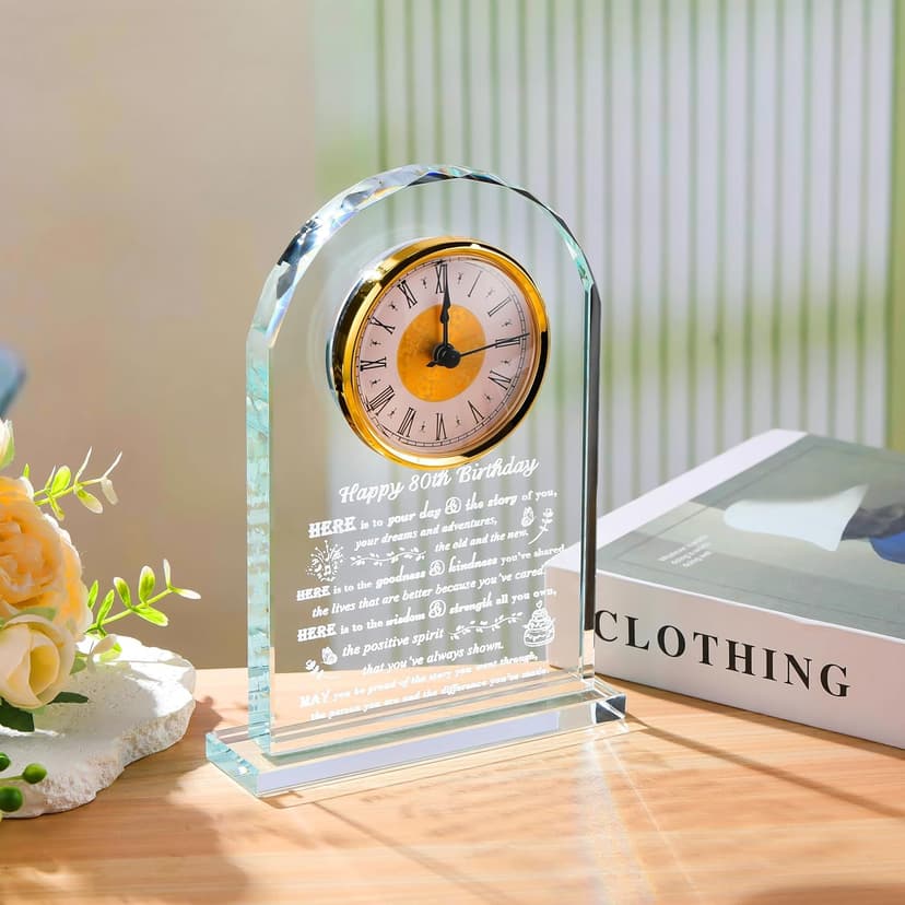 Movdyka 80th Birthday Gifts for Women Men - Crystal Clock Gifts Personalized 1944 80 Year Old Birthday Present for Her Him - Happy 80th Birthday Gifts Ideas for Mom Dad Unique