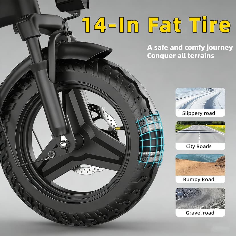 Electric Bike for Adults&Teens,550w Motor | 48V 12V Removable Battery | 23Mph Speed | PAS Mode 35 Miles Range | 14" Foldable E-Bike | Dual Disc Brakes | Ul 2849 Certified | Commuter Mini Bikes