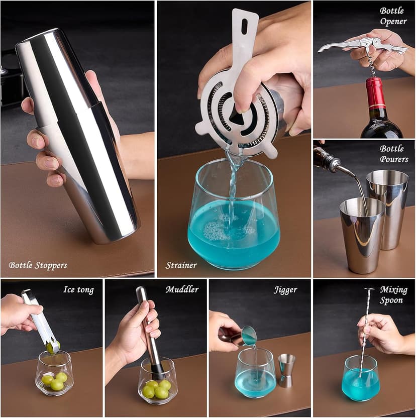 Bar Sets All Practical Bars Accessories, 18/8 Stainless Steel, for Drink Mixing, Bar, Home, Lounge & Party, Gift, Silver Wukuna Cocktail Shaker Bartender Kit, 15 Pcs Bar Tool with Acrylic Stand B0CH9K479X