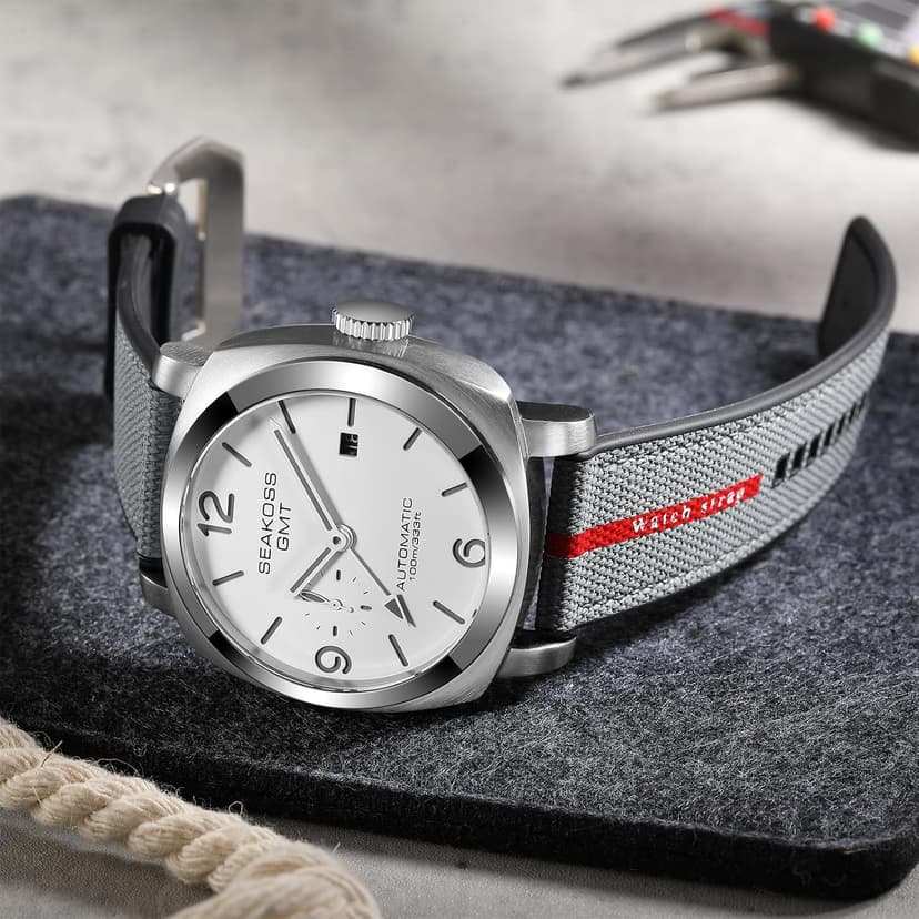 SEAKOSS GMT Watches for Men Automatic 45MM Date 10ATM Waterproof Seagull ST2557 Movement Luminous Stainless Steel Sapphire Glass Mechanical Wristwatches S8441