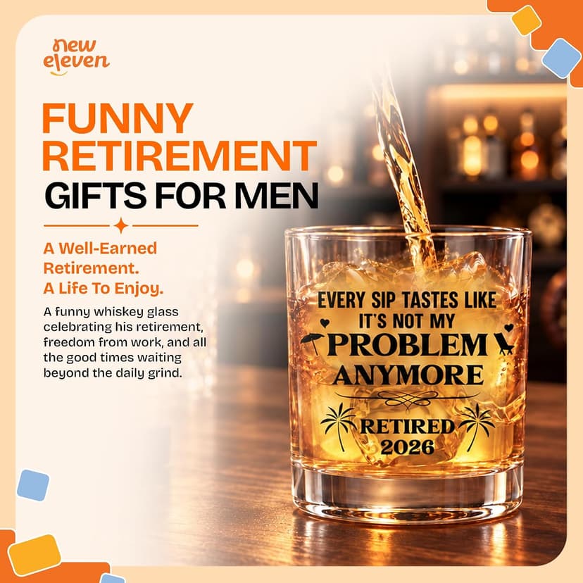 NewEleven First Christmas Retirement Gifts For Men 2025 - Coworker Leaving, Goodbye Gift, Farewell Gifts For Coworkers, Friends, Dad, Grandpa - Retirement Gift From Friend, Colleague - Whiskey Glass