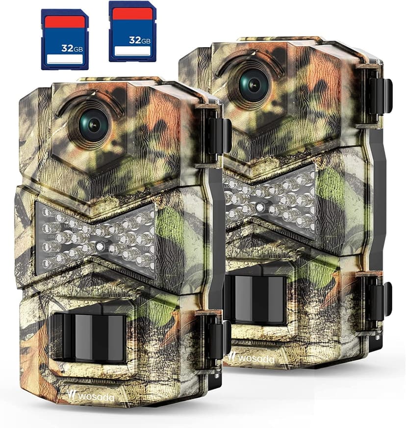 2 Pack Trail Cameras with Night Vision Motion Activated Waterproof,30MP Game Camera,1080P HD Trail Cam with SD Card for Wildlife Monitoring,Outdoor Scouting & Security