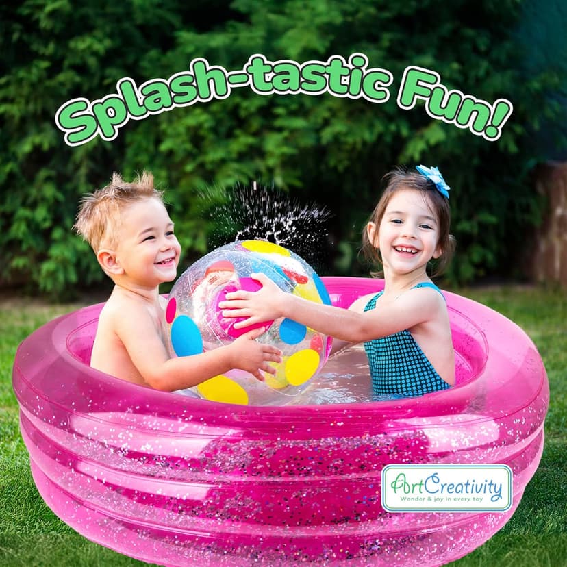 ArtCreativity Sparkly Inflatable Kiddie Pool with 3 Levels, Transparent Blow Up Pool for Kids with Silver Glitter and Cushioned Bottom, Easy to Inflate Outdoor Pools for Backyard, Summer Toys for Kids