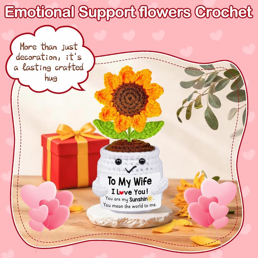Gifts for Wife Her from Husband, To My Wife Handmade Crochet Mini Sunflower Doll, Valentines Anniversary Wedding Birthday Romantic Gifts for Women Her, Mothers Day I Love You Cute Sweet Gift for Wifey B0FBGBBDMK