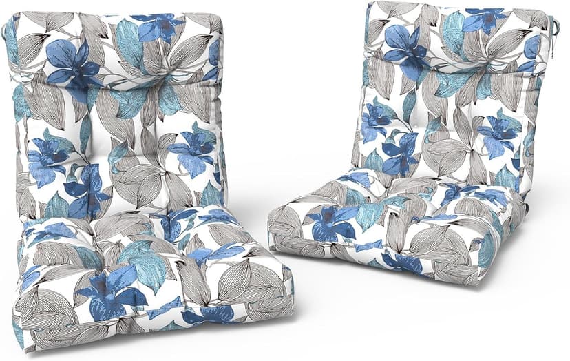 LVTXIII Outdoor Low Back Chair Cushions, Seasonal Replacement Adirondack Chair Cushion with Ties, Patio Waterproof Seat Cushions for Home Garden Use, 21 W x 21 D, Set of 2, Clemens Noir Blue