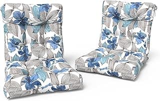 LVTXIII Outdoor Low Back Chair Cushions, Seasonal Replacement Adirondack Chair Cushion with Ties, Patio Waterproof Seat Cushions for Home Garden Use, 21 W x 21 D, Set of 2, Clemens Noir Blue