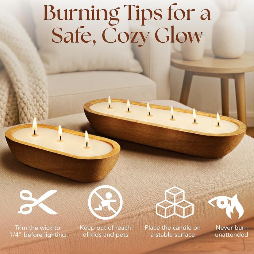 Dough Bowl Candle Co. Christmas Tree Soy Candle - 6 Wick Rustic Farmhouse Decor Odor Eliminator in Ornamental Wooden Bowls, 32 Ounce All-Natural Gifts for Women and Men, Wooden Decor Dough Bowls