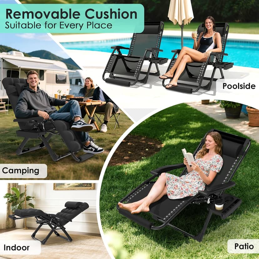 Suteck Oversized Zero Gravity Chair,29In XL Lounge Chair w/Removable Cushion&Headrest, Reclining Camping Chair w/Upgraded Lock and Footrest, Reclining Patio Chairs Recliner for Indoor Outdoor