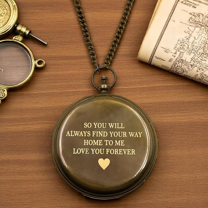 Love You Forever Engraved Sundial Compass with Leather Case – Inspirational Gift for Traveler, Adventurer, Groom, Baptism, Wedding or Him | Vintage Brass Navigation Compass