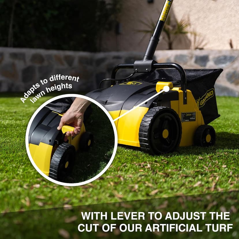 Artificial Turf Sweeper by Roll & Comb, Corded Electric Lawn Rake for Artificial Grass, Cool Gardening Gift, 25 Liter Leaf Collector, Model 302e, 19.8lb.