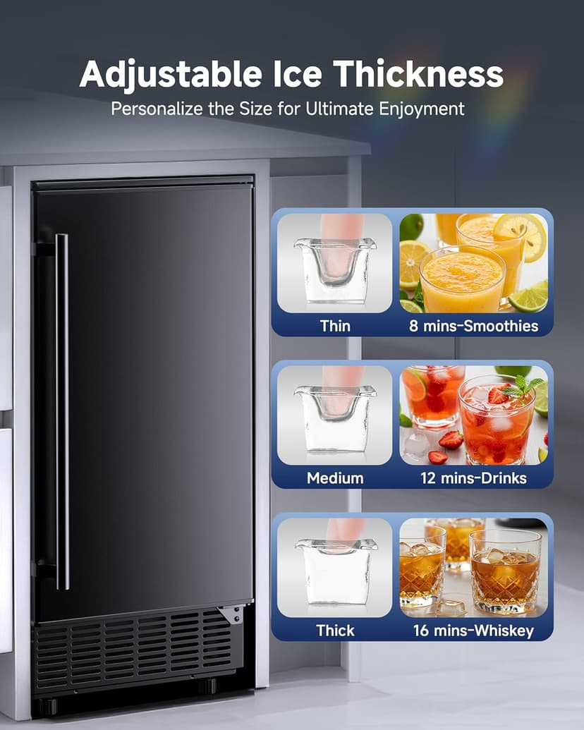 Commercial Under Counter Ice Maker with Drain Pump, Produces 85Lbs Daily Output, 24Lbs Storage Capacity, Self-Cleaning, 24H Timer, Built-in Freestanding Design, Ice Machine for Home, Bar, Cafe