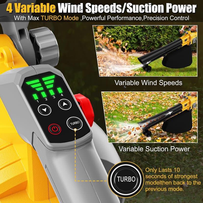 Cordless Leaf Blower Vacuum Mulcher Compatible for Dewalt 20V Battery(NO Battery), 3-in-1 Handheld Leaf Vacuum Mulcher with 40L Bag, 4 Variable Speeds with Turbo Modes for Yard Patio Driveway Cleanup