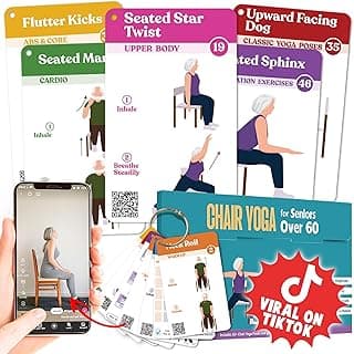 Chair Yoga for Seniors Over 60, Safe & Easy Chair Yoga Exercise Cards for Strength, Relaxation & Recovery, Thoughtful Gifts for Mom, Dad, Grandparent