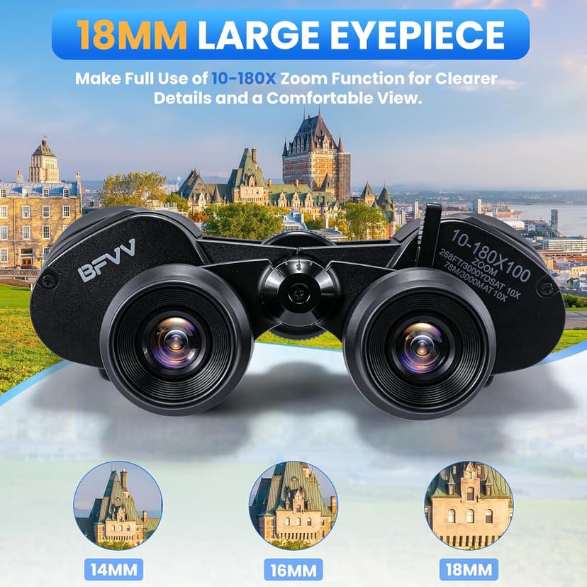 10-180x100 Zoom Binoculars for Adults, Day/Low Light Night Vision High Powered Binoculars with BAK4 & FMC Lens, Waterproof Fogproof for Hunting Birdwatching Travel Sports Concerts Gift for Men