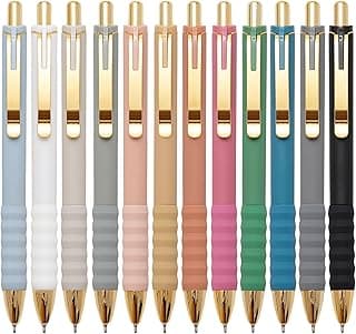 Linbsunne Ballpoint Pens Black Medium Point 1mm with Super Soft Grip Ball Point Pen for Men Women Retractable(style2, 12 pcs)