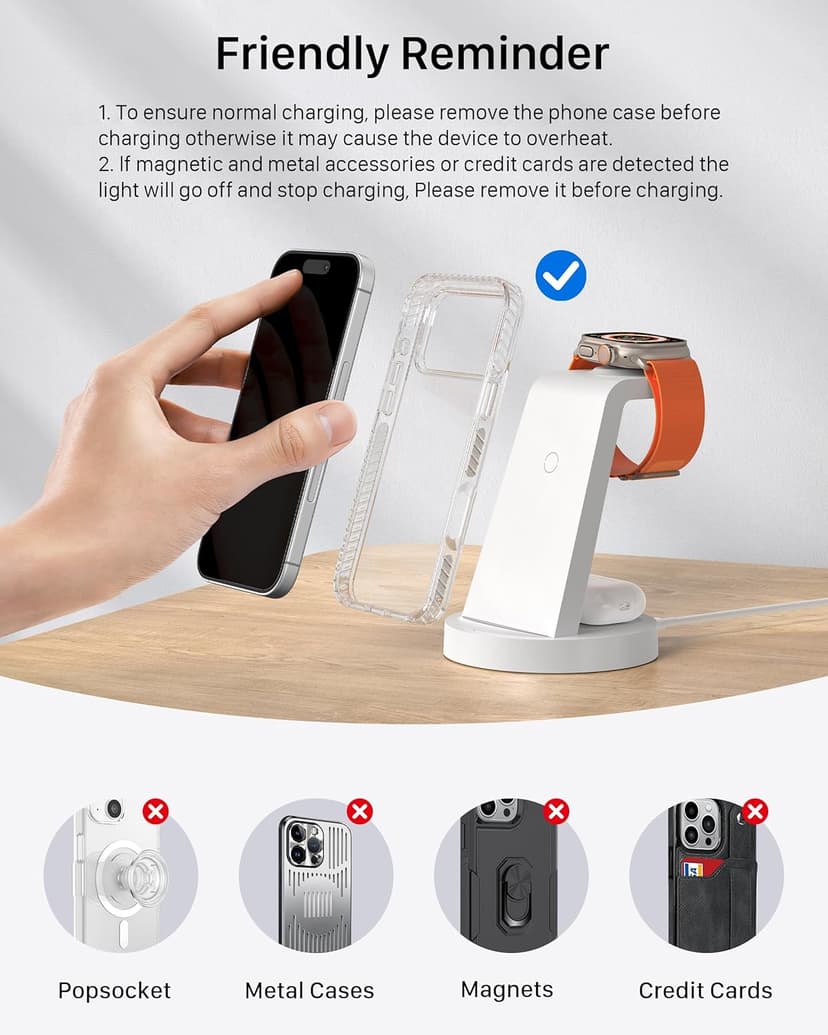 3 in 1 Charging Station for iPhone - Wireless Charger for Apple Products Multiple Devices - Charging Dock Stand for AirPods (for iPhone 17 16e 16 15 14 13 pro 12 11 X Max)