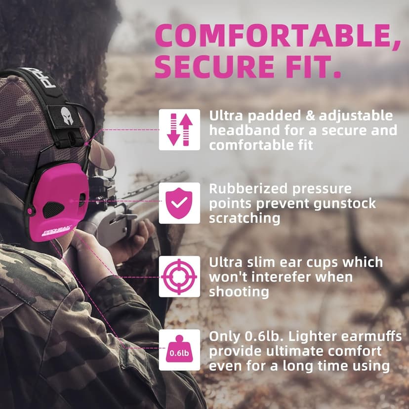 PROHEAR Electronic Ear Protection for Shooting with 4X Sound Amplification, Gun Range Hearing Protection Muffs, NRR 23dB Noise Reduction Headphones for Hunting, Pink
