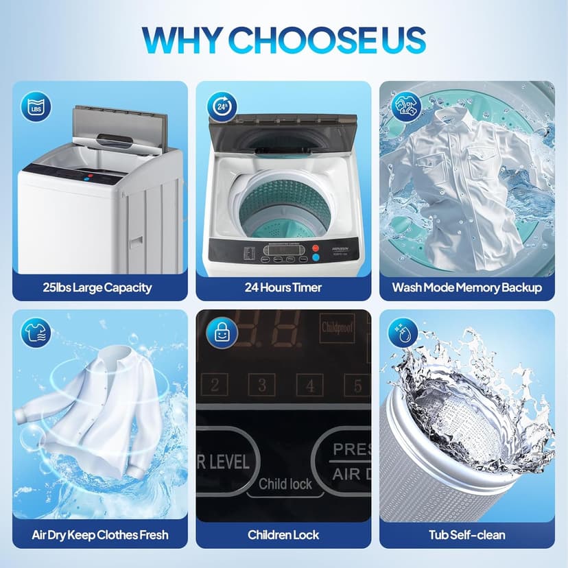 ROVSUN 25LBS Full Automatic Washing Machine and 2.6CuFt Portable Clothes Dryer Set, Electric Laundry Washer and Dryer Combo Set with Stainless Steel Inner Tub, for Apartment, Dorms, Home