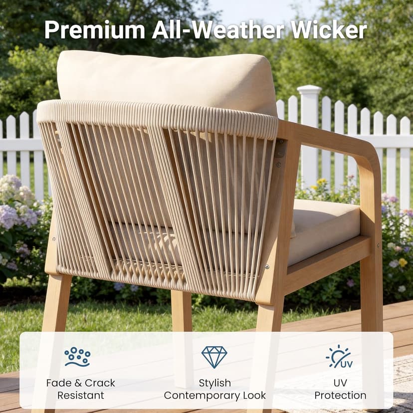 Wisteria Lane 9 Pieces Acacia Outdoor Patio Table and Chairs Set for 8, Patio Outdoor Dining Table Set with Cushion, Modern Outdoor Patio Table Set for Lawn Backyard Garden Deck, Beige