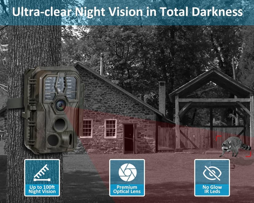GardePro E5S Trail Camera (Non-Cellular, Non-WiFi), 64MP Photo & 1296P HD Video, 0.1s Trigger, 100ft No-Glow Night Vision, Motion Activated Wildlife Camera