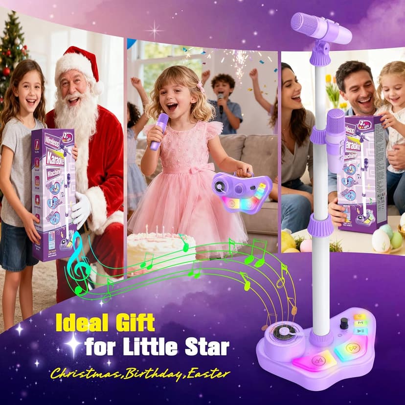 Stand Karaoke Machine for Kids, Christmas Singing Toys Gifts for 3 4 5 6 7 8 Year Old Girls Boys, Rechargeable Kid Microphone Bluetooth Speaker with 2 Mic for Girl Age 4-6 Toddler Birthday Party Toy B0G6LBYTJ2