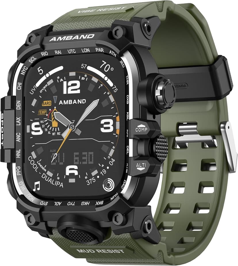 amBand Rugged Case with Band for Apple Watch 46mm, Compatible with Apple Watch (iWatch) Series 10 11, Military Grade Shockproof Bumper Cover, Tactical Band for Men, Army Green
