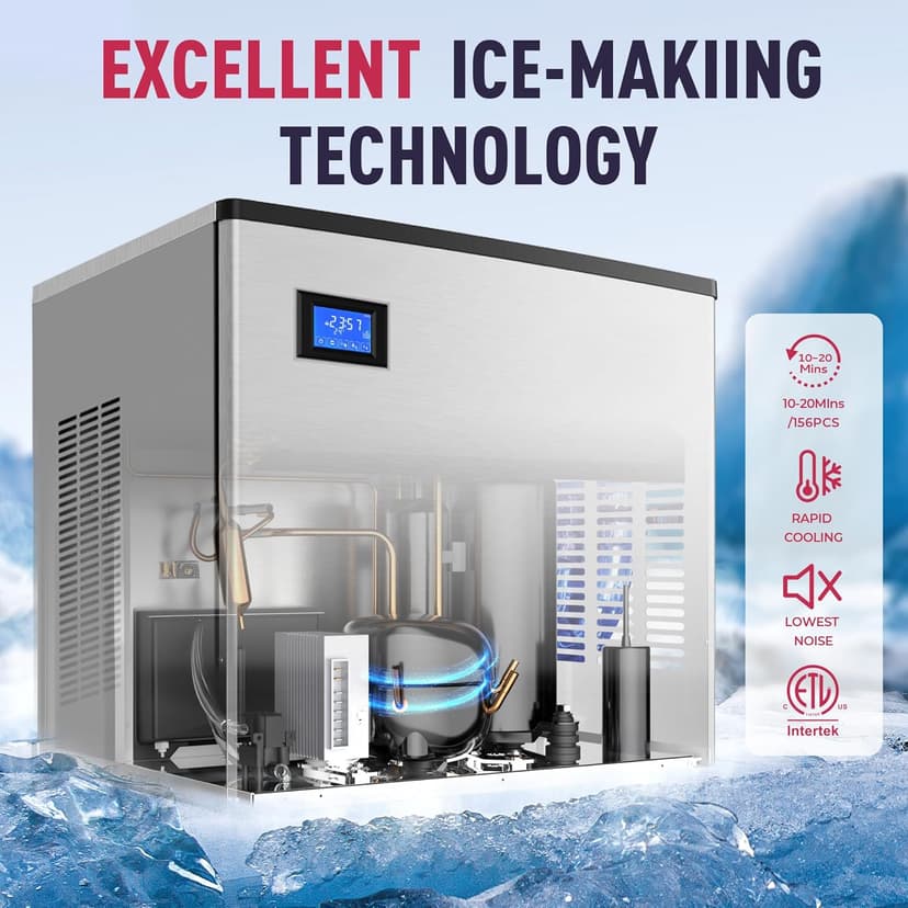 Commercial Ice Maker Machine 500LBs/Day with Filter, 250LBs Storage Bin, SECOP Compressor&ETL Approval Industrial Ice Machine, Auto-Cleaning, Ice Ready in 8-20mins, Cafe/Bar/Business/RST.