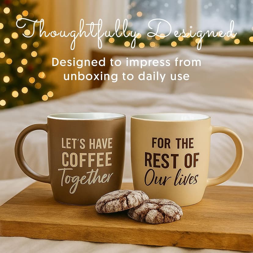 Engagement Wedding Gifts for Couple, Bride & Groom, Newlywed, Bridal Shower, His and Hers, Mr and Mrs, Christmas, Valentine's Triple Gifffted Lets Have Coffee Together Mug Set For Couples, 13oz Ceramic B0DP5GFK31