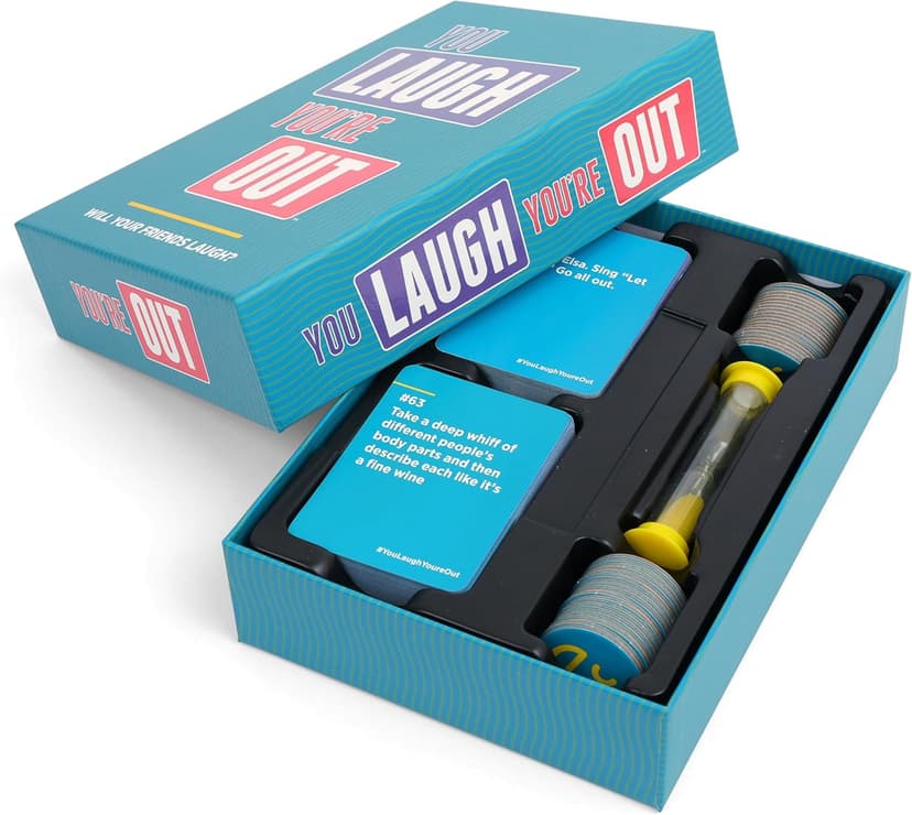 You Laugh You're Out A Party Game with Hilarious Charades Family Card Games for Adults & Kids, 125 Prompt Cards Fun Card Games for Family Game Nights, Gatherings, & Parties Ages 14+