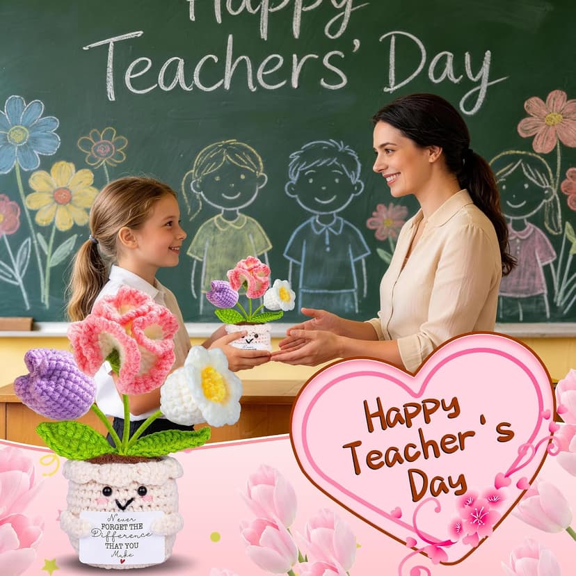 Teacher Appreciation Gifts, Thank You Teachers Gift, End of Year Teacher Gifts, Graduation Birthday Retirement Gift for Teachers Mentor Coworker Boss, Cute Handmade Crochet Carnations 3 Flowers Doll B0GCCQNDDQ